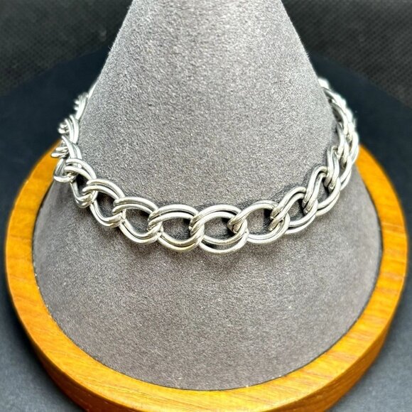 VTG Sterling Silver 925 Large Double Link Charm Bracelet Size 7.25'' Length - Picture 2 of 9